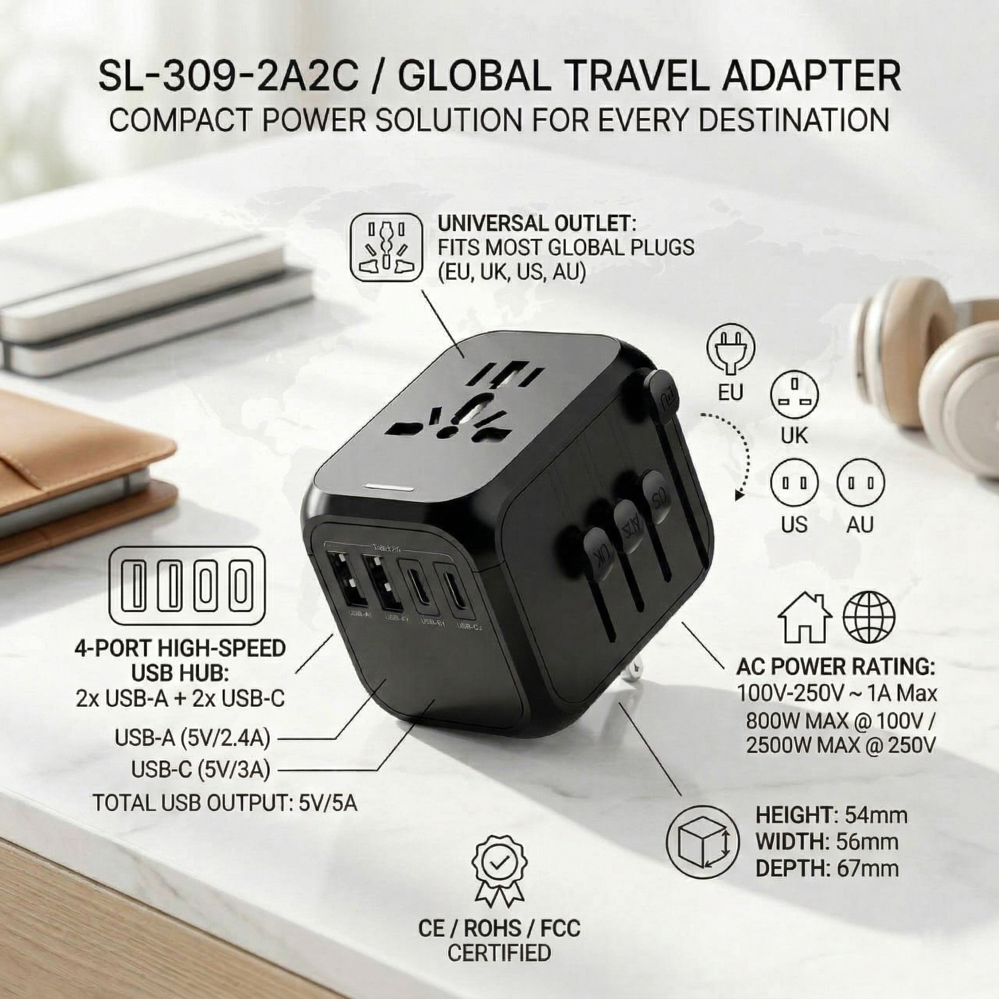 SL-309-2A2C Global Travel Adapter
